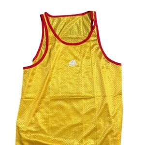 Yellow Red-Trim Mesh Basketball Jersey with White Logo